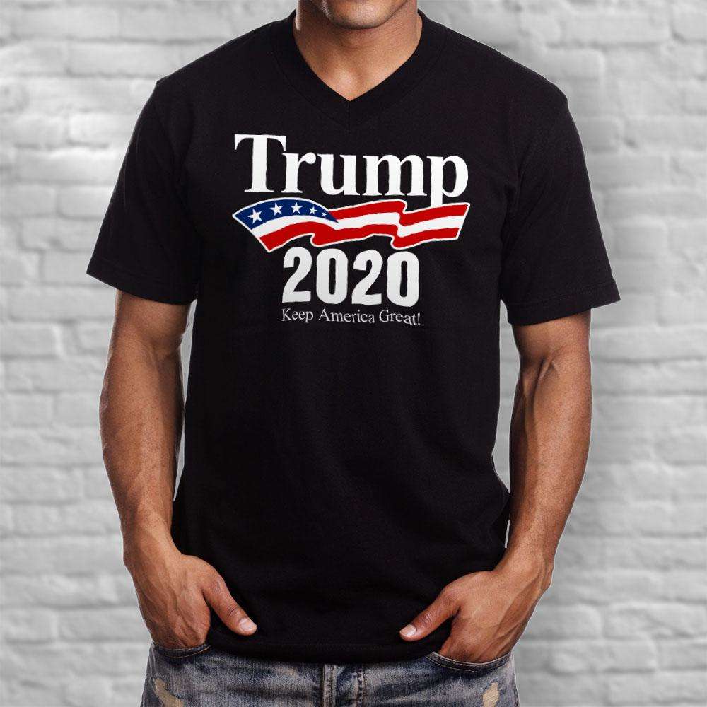 Designs by MyUtopia Shout Out:Trump 2020 Keep America Great Men's Printed V-Neck T-Shirt