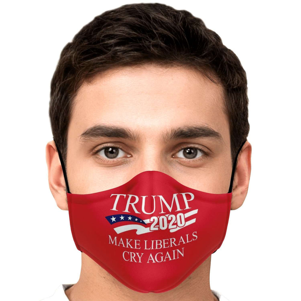 Designs by MyUtopia Shout Out:Trump 2020 Make Liberals Cry Again Fitted Face Mask, Adjustable Ear Loops,Adult / Single / No filters,Fabric Face Mask