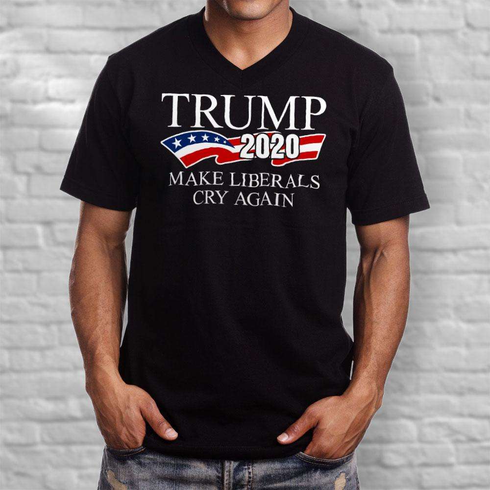 Designs by MyUtopia Shout Out:Trump 2020 Make Liberals Cry Again Men's Printed V-Neck T-Shirt