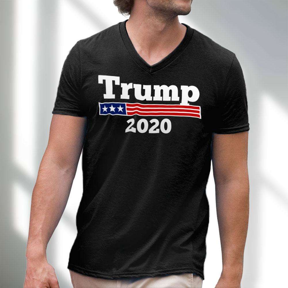Designs by MyUtopia Shout Out:Trump 2020 Men's Printed V-Neck T-Shirt