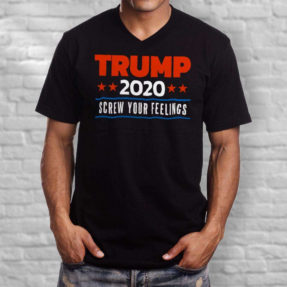 Designs by MyUtopia Shout Out:Trump 2020 Screw Your Feelings Men's Printed V-Neck T-Shirt