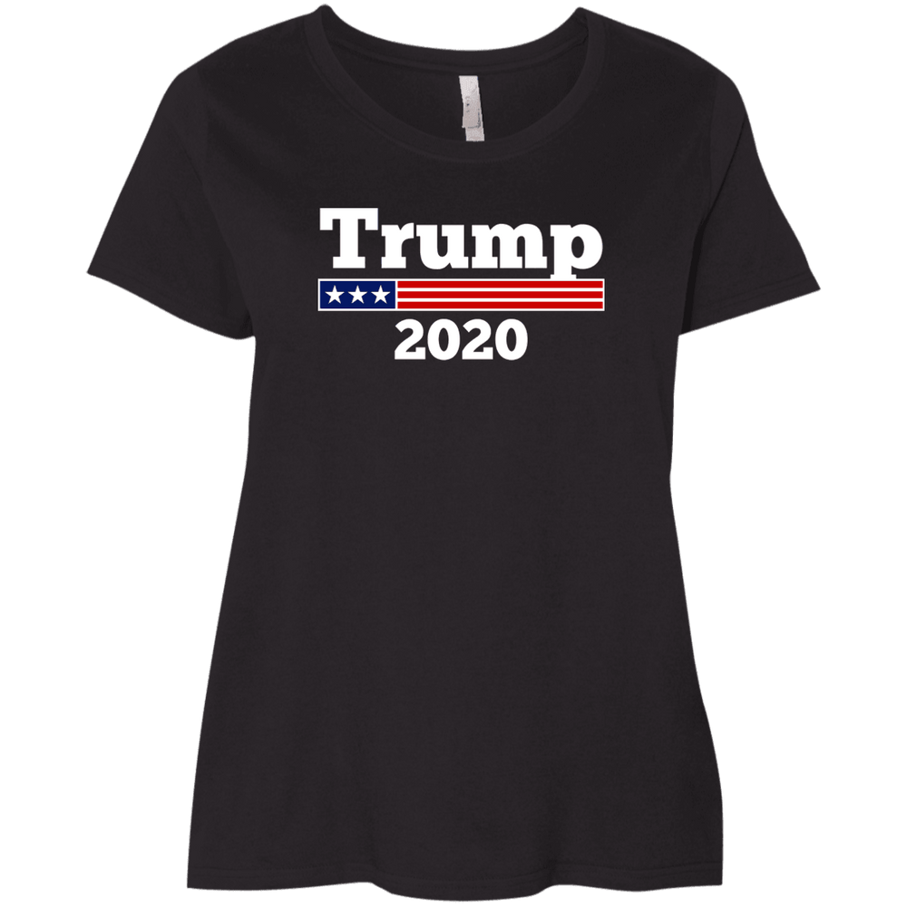 Designs by MyUtopia Shout Out:Trump 2020 US Flag Ladies' Plus Size Curvy T-Shirt,Black / Plus 1X,Ladies T-Shirts