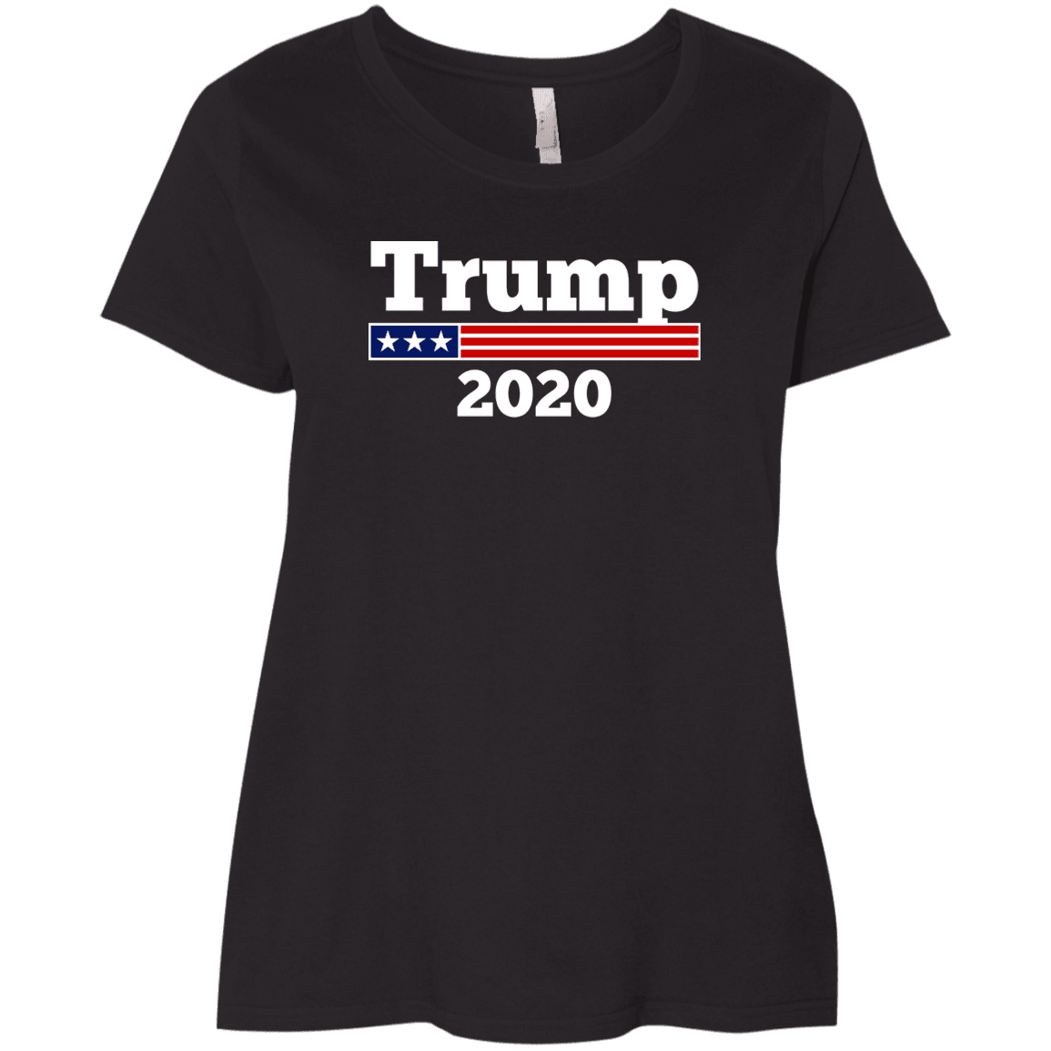 Designs by MyUtopia Shout Out:Trump 2020 US Flag Ladies' Plus Size Curvy T-Shirt,Black / Plus 1X,Ladies T-Shirts