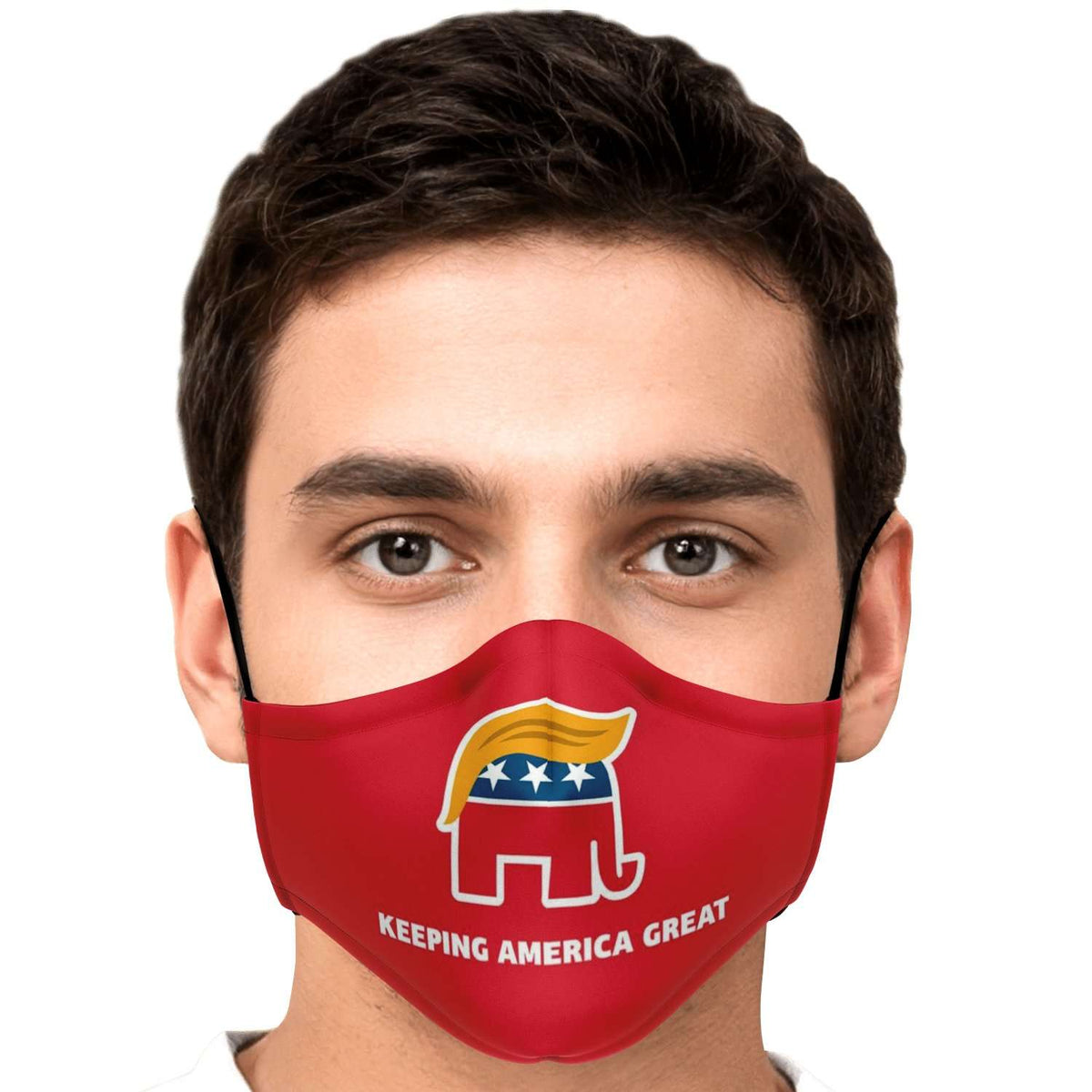 Designs by MyUtopia Shout Out:Trump Elephant Humor Fitted Face Mask w. Adjustable Ear Loops,Adult / Single / No filters,Fabric Face Mask
