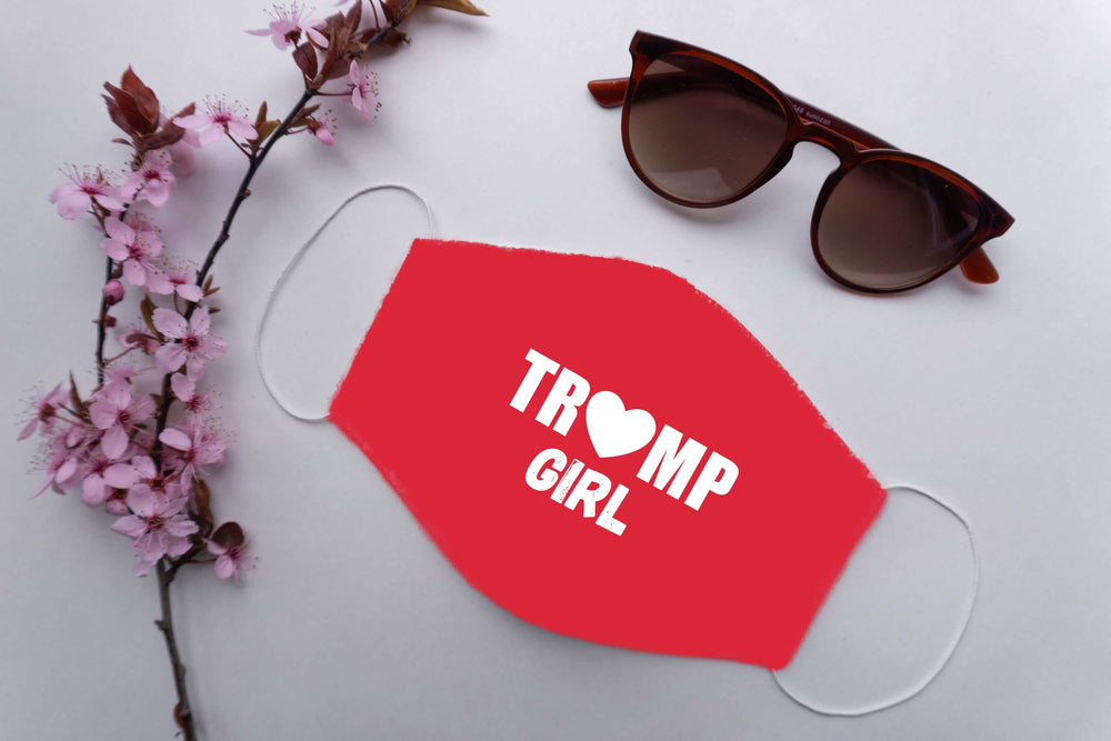 Designs by MyUtopia Shout Out:Trump Girl Adult Fabric Face Mask with Elastic Ear Loops