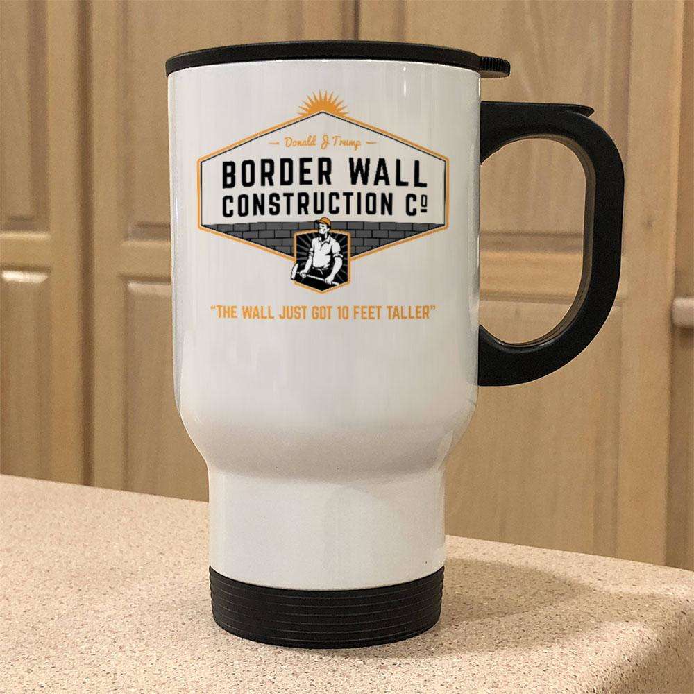 Designs by MyUtopia Shout Out:Trump Humor Border Wall Construction Co Stainless Steel 14 oz Travel Mug
