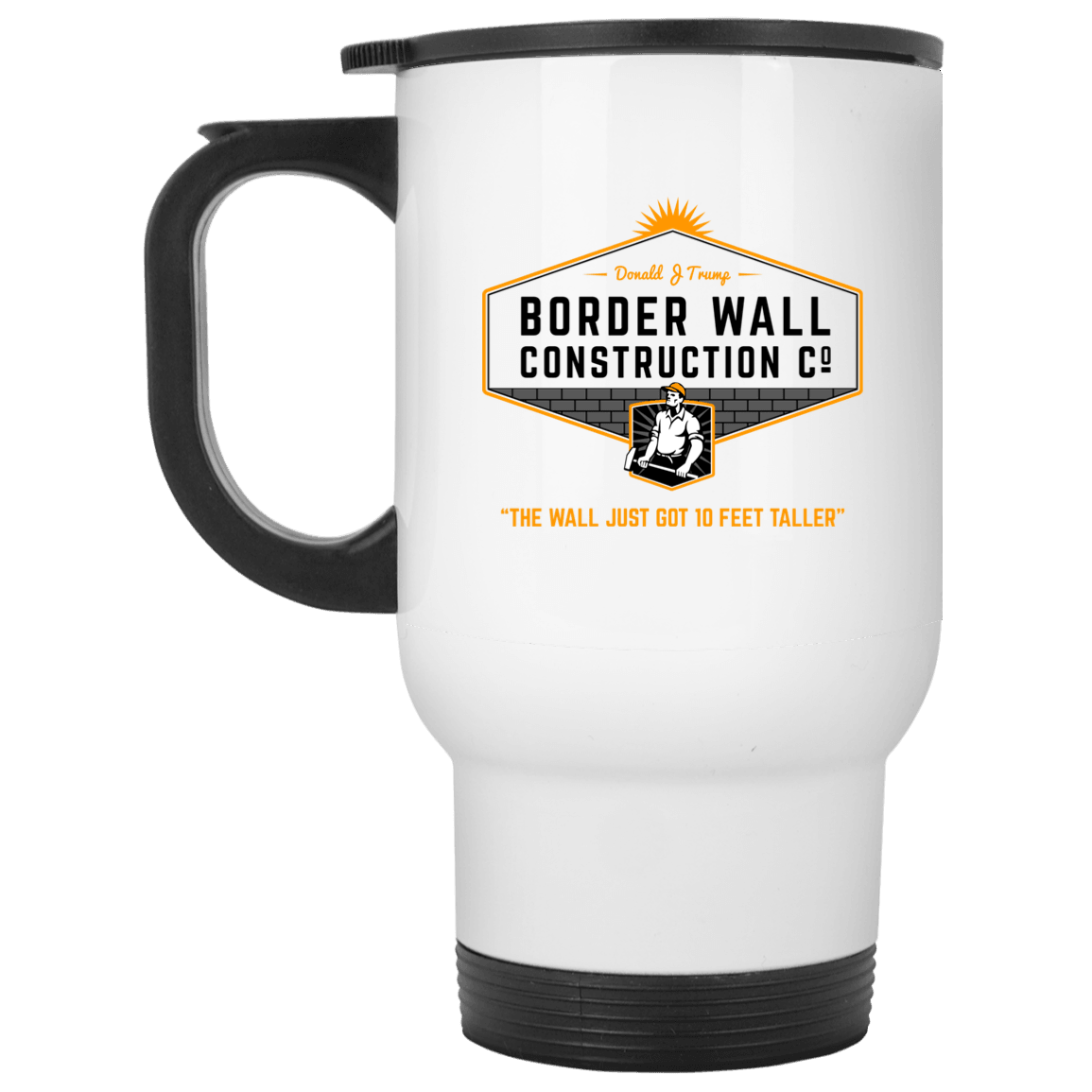 Designs by MyUtopia Shout Out:Trump Humor Border Wall Construction Co Stainless Steel 14 oz Travel Mug,White / 14oz,Travel Mug