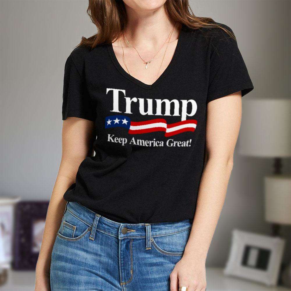 Designs by MyUtopia Shout Out:Trump Keep America Great Ladies' V-Neck T-Shirt