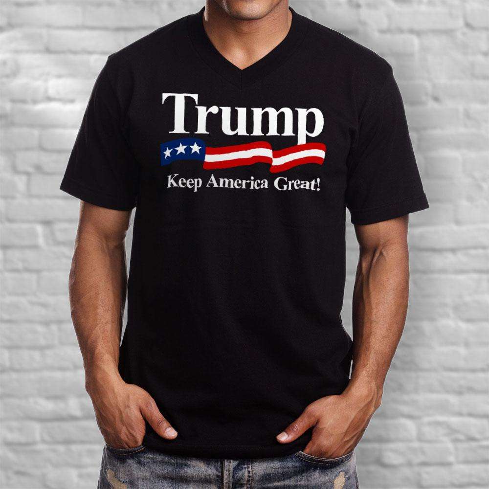 Designs by MyUtopia Shout Out:Trump Keep America Great Men's Printed V-Neck T-Shirt