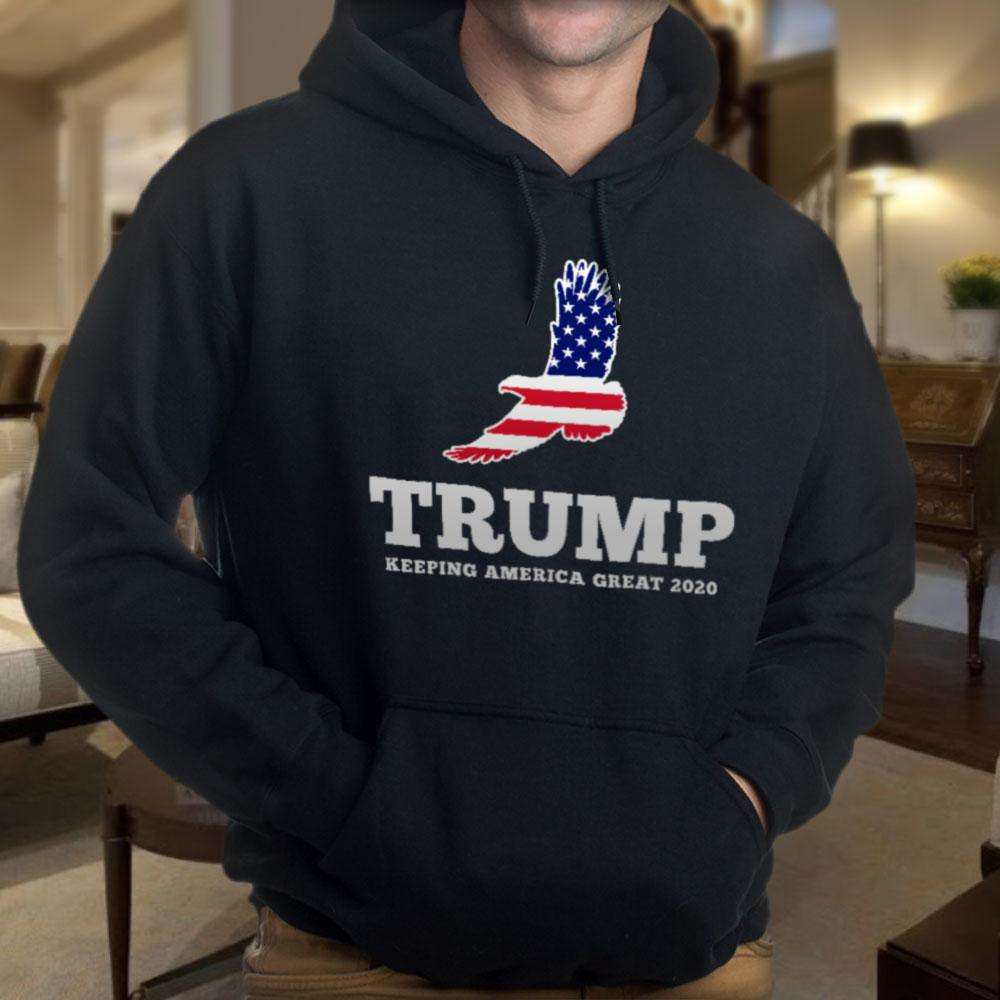 Designs by MyUtopia Shout Out:Trump Keeping America Great 2020 US Flag Eagle Core Fleece Pullover Hoodie