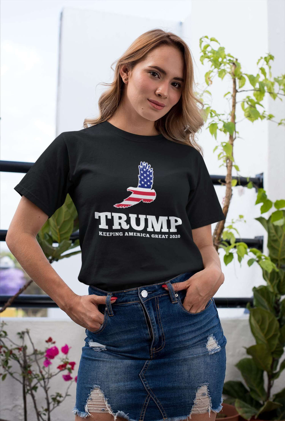 Designs by MyUtopia Shout Out:Trump Keeping America Great 2020 US Flag Eagle Unisex Jersey Short-Sleeve T-Shirt