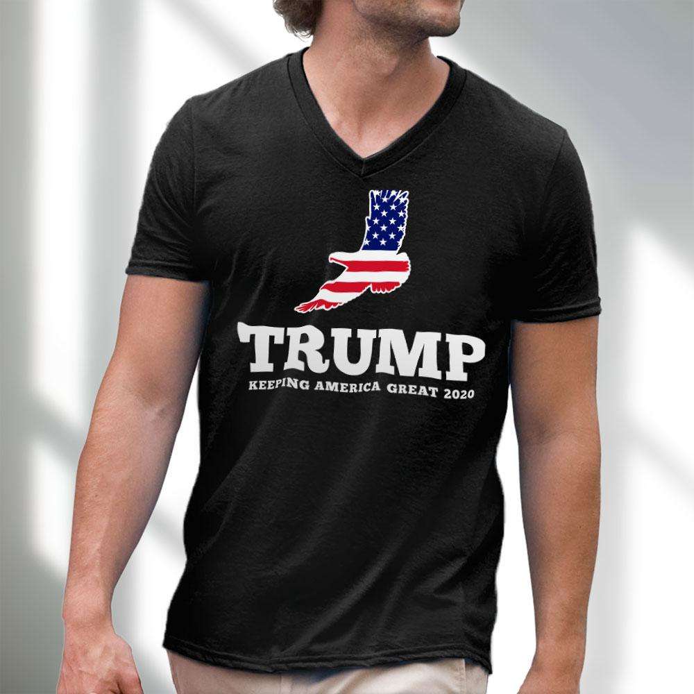 Designs by MyUtopia Shout Out:Trump Keeping America Great Eagle Men's Printed V-Neck T-Shirt