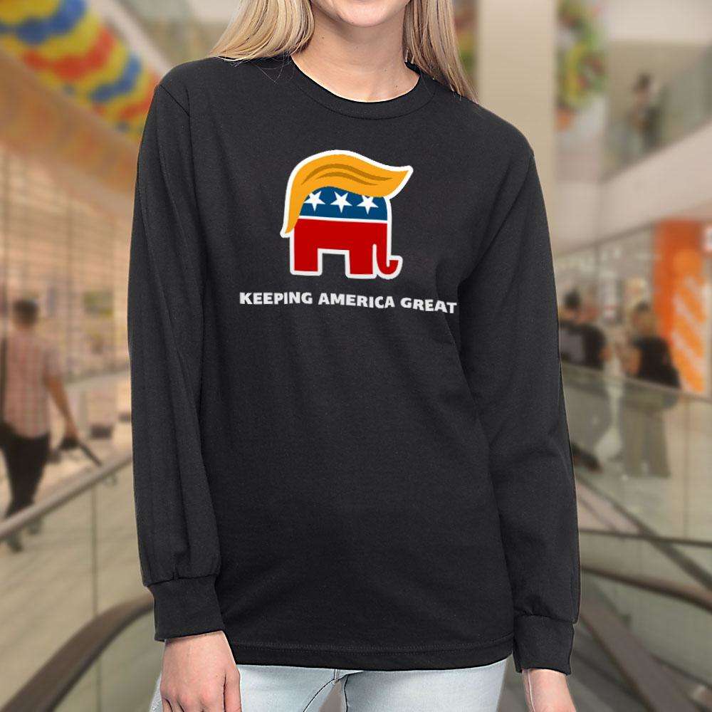 Designs by MyUtopia Shout Out:Trump Keeping America Great Elephant Long Sleeve Ultra Cotton T-Shirt