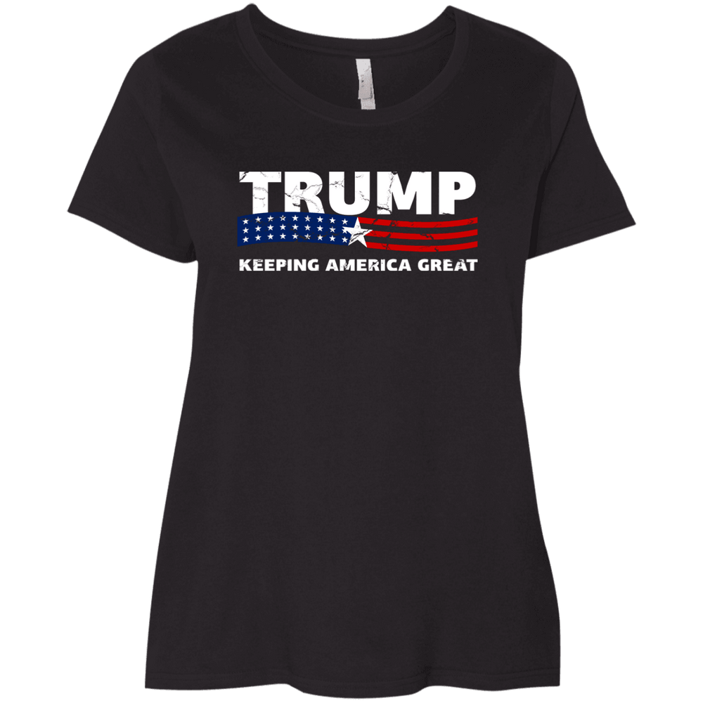 Designs by MyUtopia Shout Out:Trump Keeping America Great Ladies' Plus Size Curvy T-Shirt,Black / Plus 1X,Ladies T-Shirts