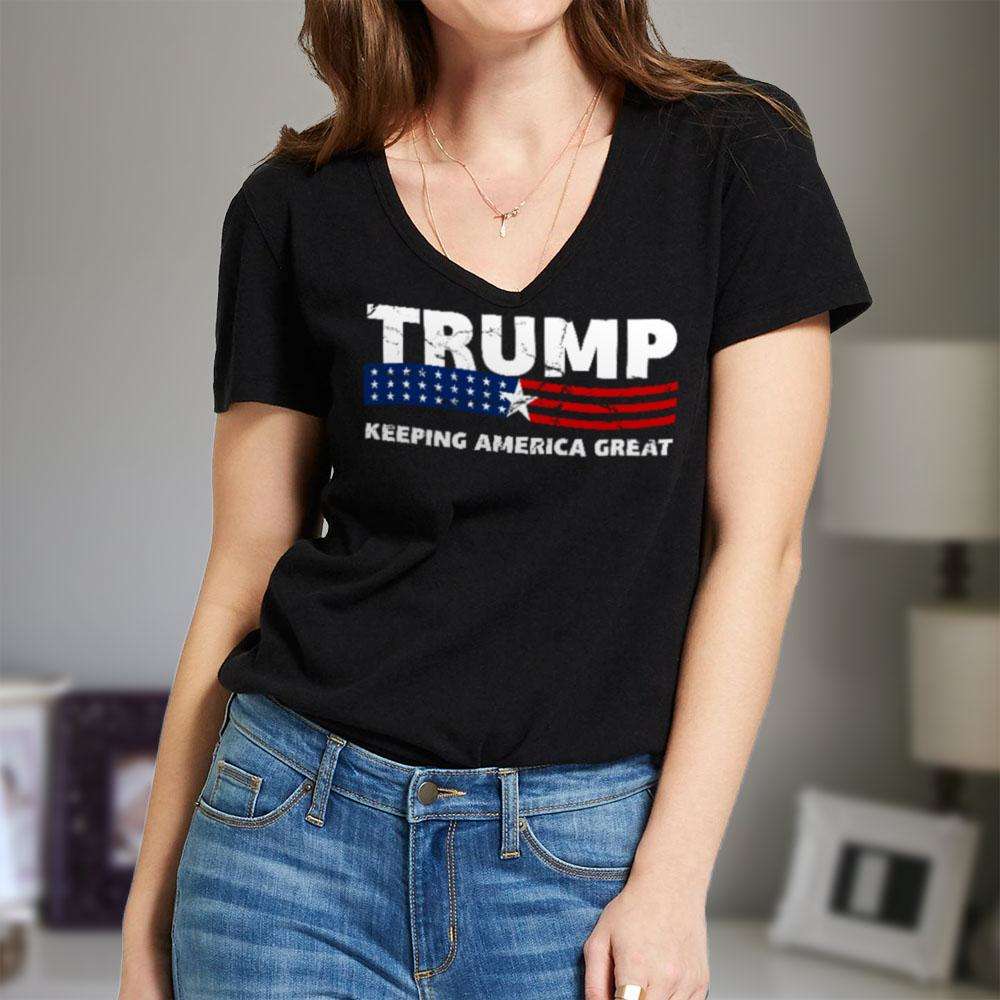 Designs by MyUtopia Shout Out:Trump Keeping America Great Ladies' V-Neck T-Shirt