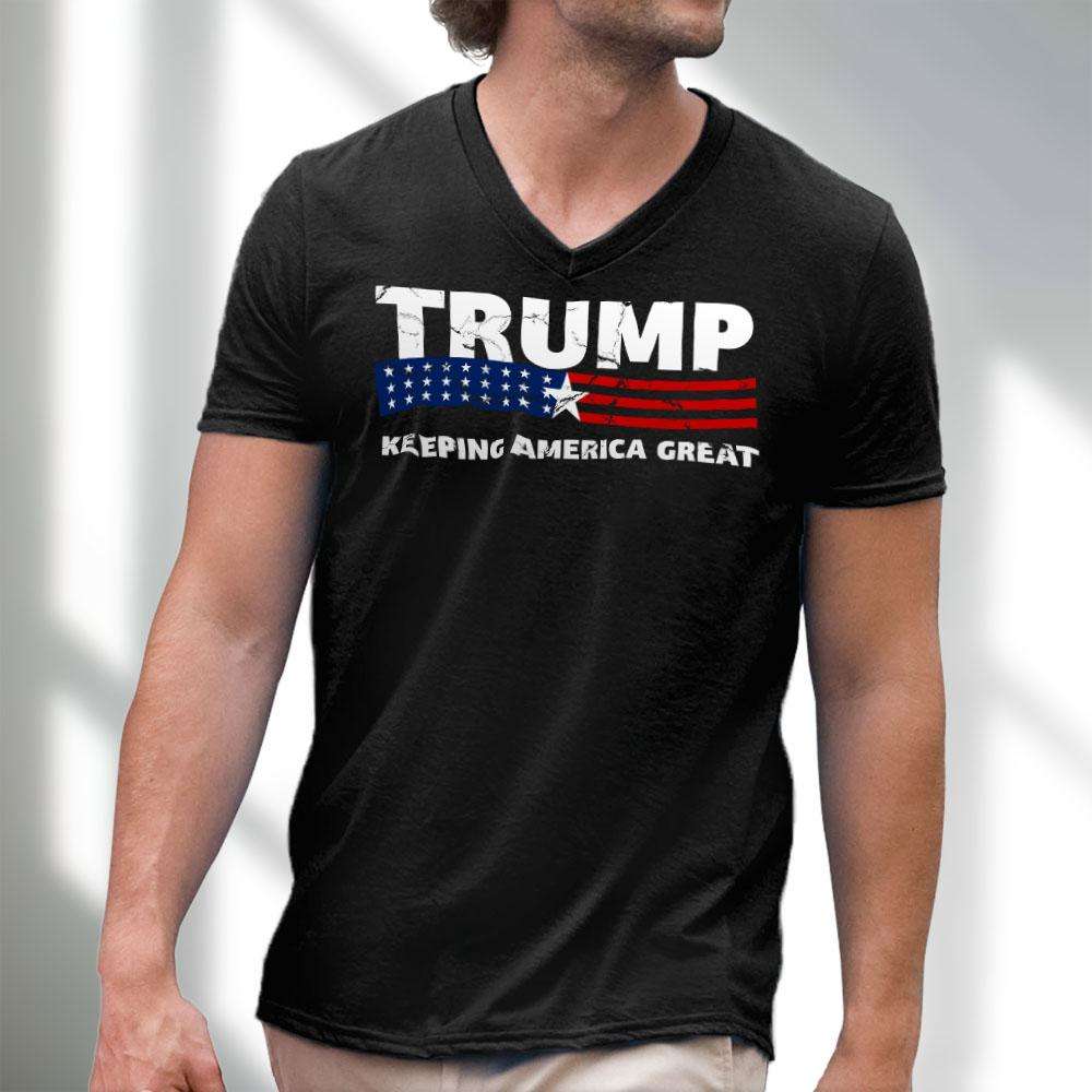 Designs by MyUtopia Shout Out:Trump Keeping America Great Men's Printed V-Neck T-Shirt