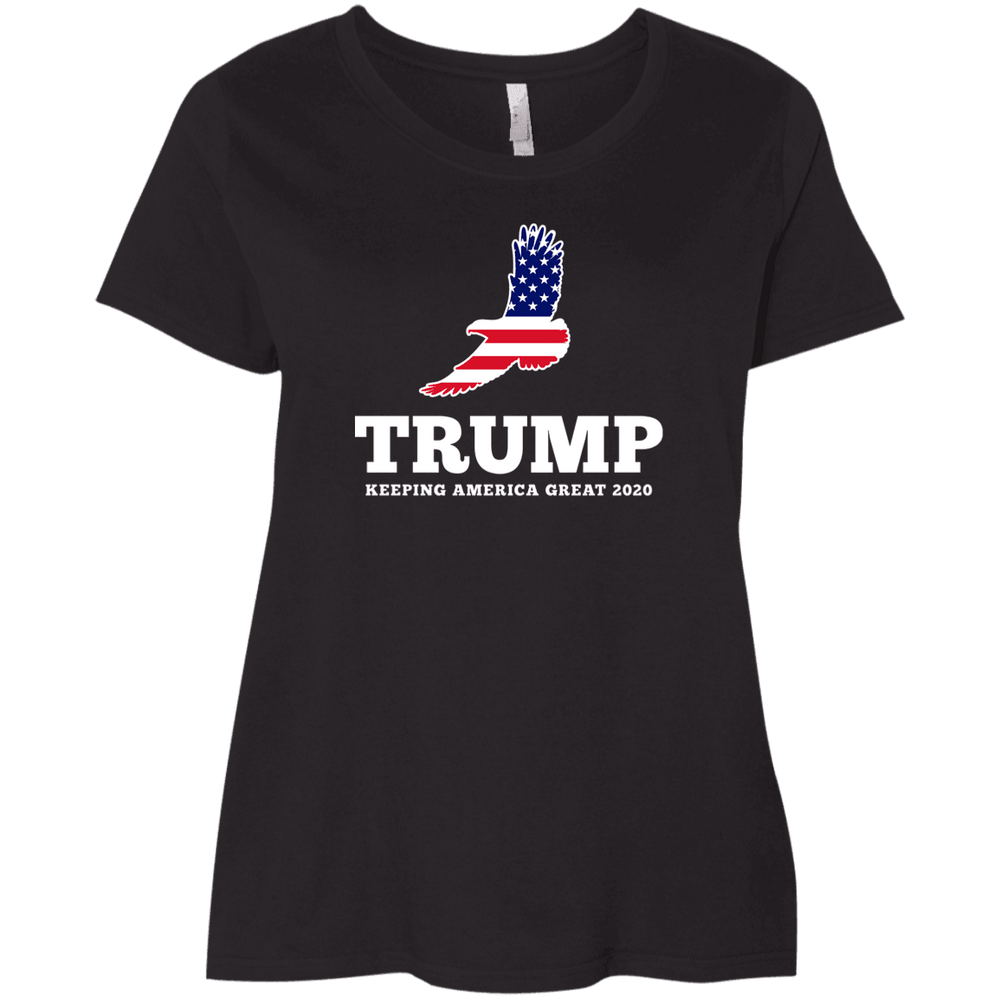Designs by MyUtopia Shout Out:Trump Keeping America Great Patriotic Eagle Ladies' Plus Size Curvy T-Shirt,Black / Plus 1X,Ladies T-Shirts