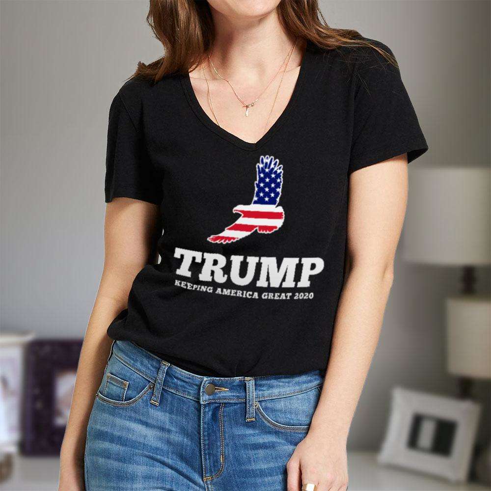 Designs by MyUtopia Shout Out:Trump Keeping America Great Patriotic Eagle Ladies' V-Neck T-Shirt