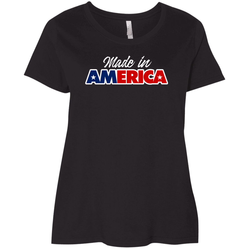 Designs by MyUtopia Shout Out:Trump Made In America Ladies' Plus Size Curvy T-Shirt,Black / Plus 1X,Ladies T-Shirts