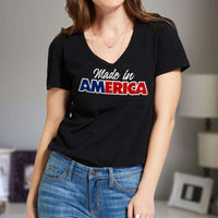 Load image into Gallery viewer, Designs by MyUtopia Shout Out:Trump Made In America Ladies&#39; V-Neck T-Shirt
