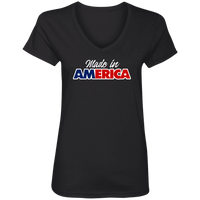 Load image into Gallery viewer, Designs by MyUtopia Shout Out:Trump Made In America Ladies&#39; V-Neck T-Shirt,S / Black,Ladies T-Shirts
