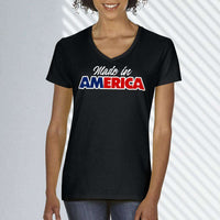 Load image into Gallery viewer, Designs by MyUtopia Shout Out:Trump Made In America Ladies&#39; V-Neck T-Shirt
