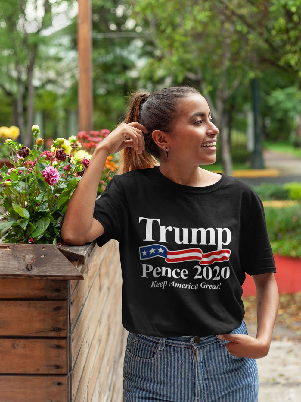 Designs by MyUtopia Shout Out:Trump Pence 2020 Keep America Great Unisex Jersey Short-Sleeve T-Shirt