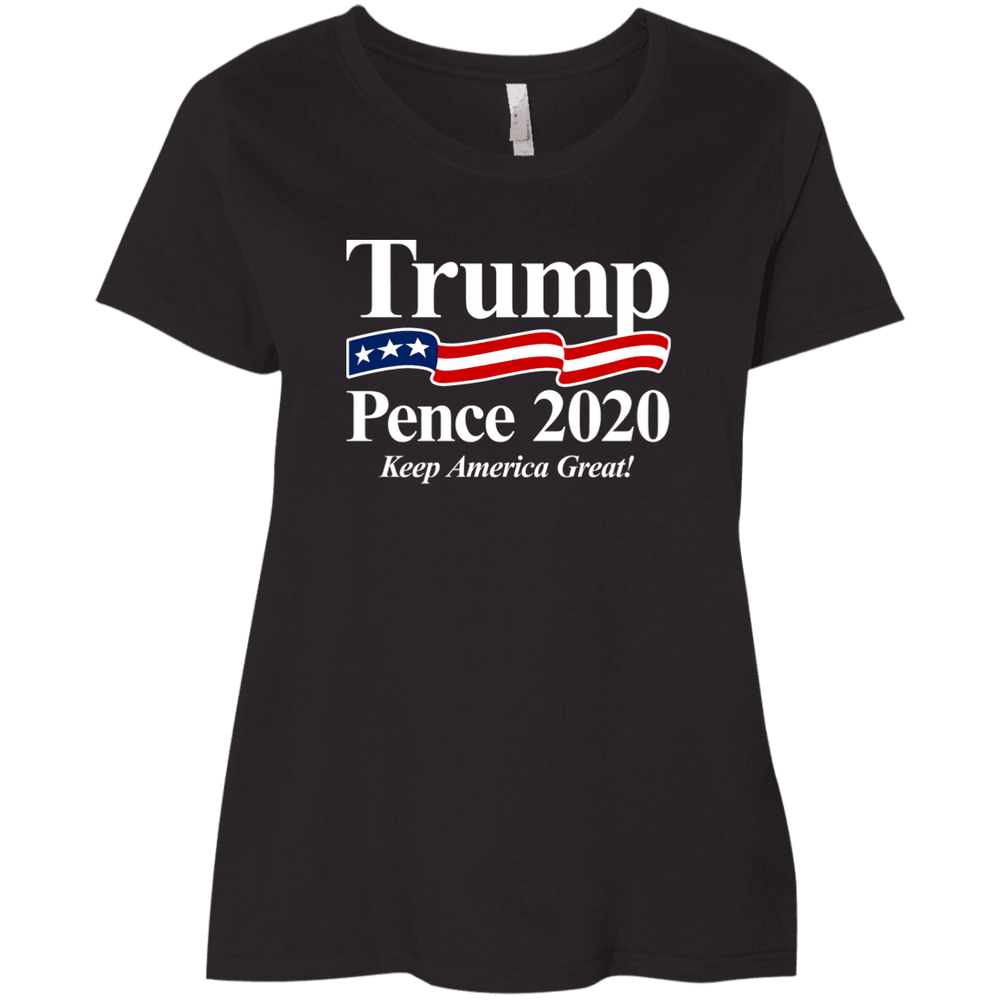 Designs by MyUtopia Shout Out:Trump Pence 2020 Ladies' Plus Size Curvy T-Shirt,Black / Plus 1X,Ladies T-Shirts