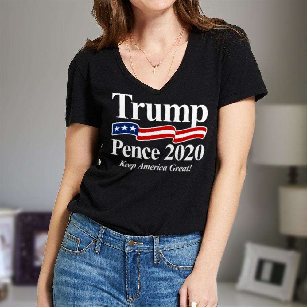 Designs by MyUtopia Shout Out:Trump Pence 2020 Ladies' V-Neck T-Shirt