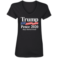 Load image into Gallery viewer, Designs by MyUtopia Shout Out:Trump Pence 2020 Ladies&#39; V-Neck T-Shirt,S / Black,Ladies T-Shirts
