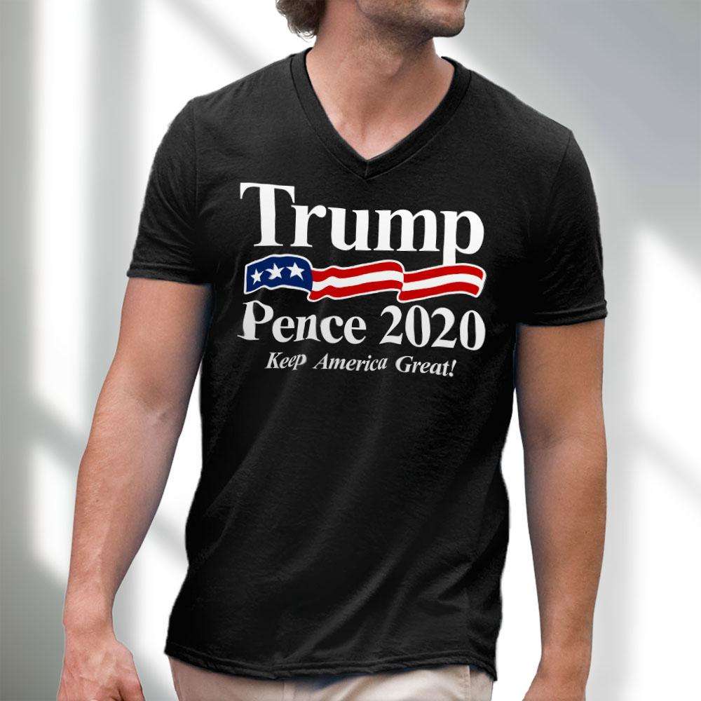Designs by MyUtopia Shout Out:Trump Pence 2020 Men's Printed V-Neck T-Shirt
