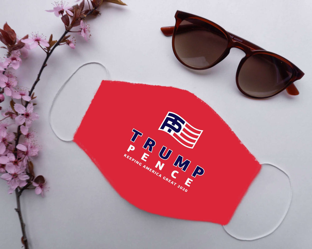 Designs by MyUtopia Shout Out:Trump Pence Keeping America Great 2020 Adult Fabric Face Mask with Elastic Ear Loops