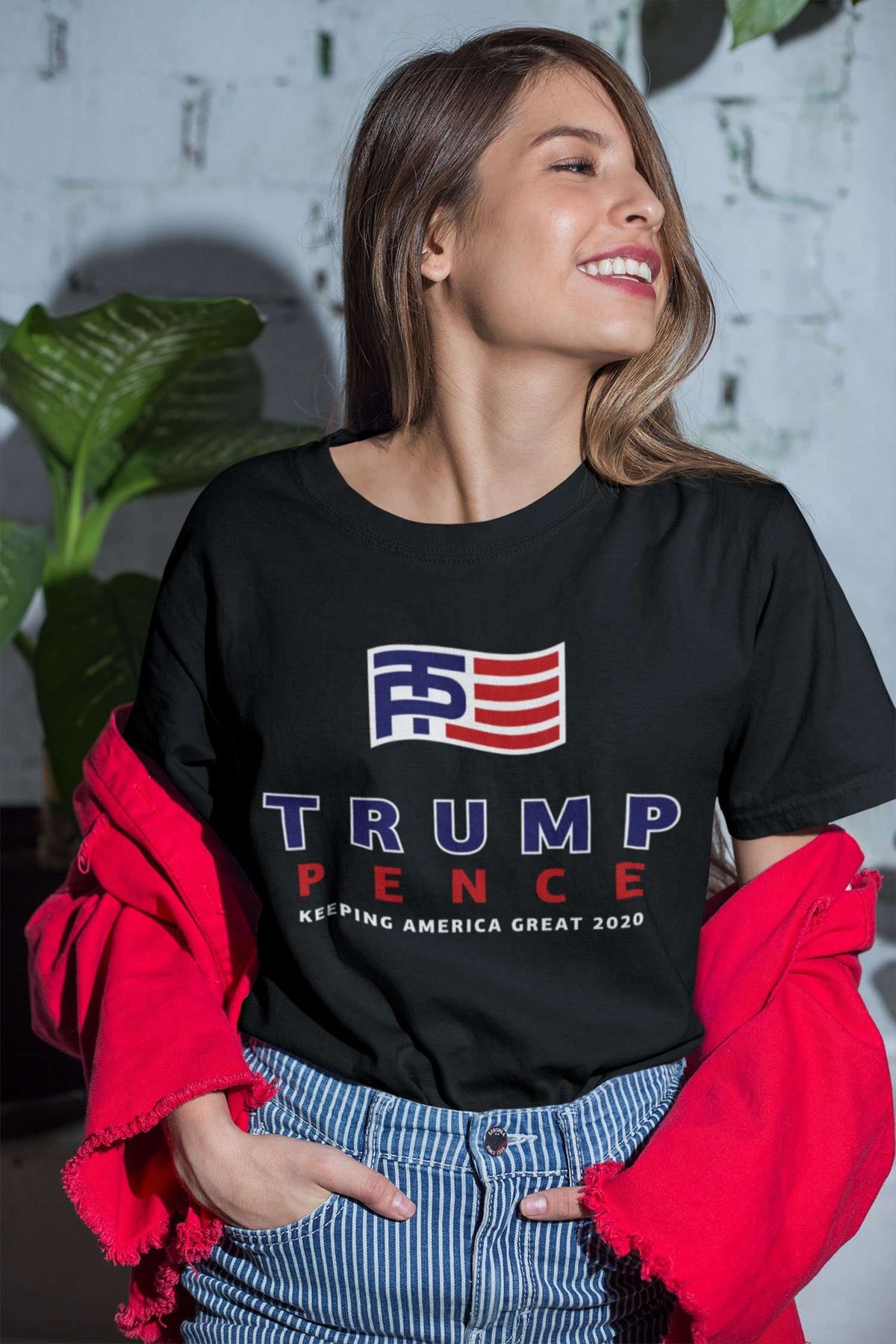Designs by MyUtopia Shout Out:Trump Pence Keeping America Great 2020 Unisex Jersey Short-Sleeve T-Shirt