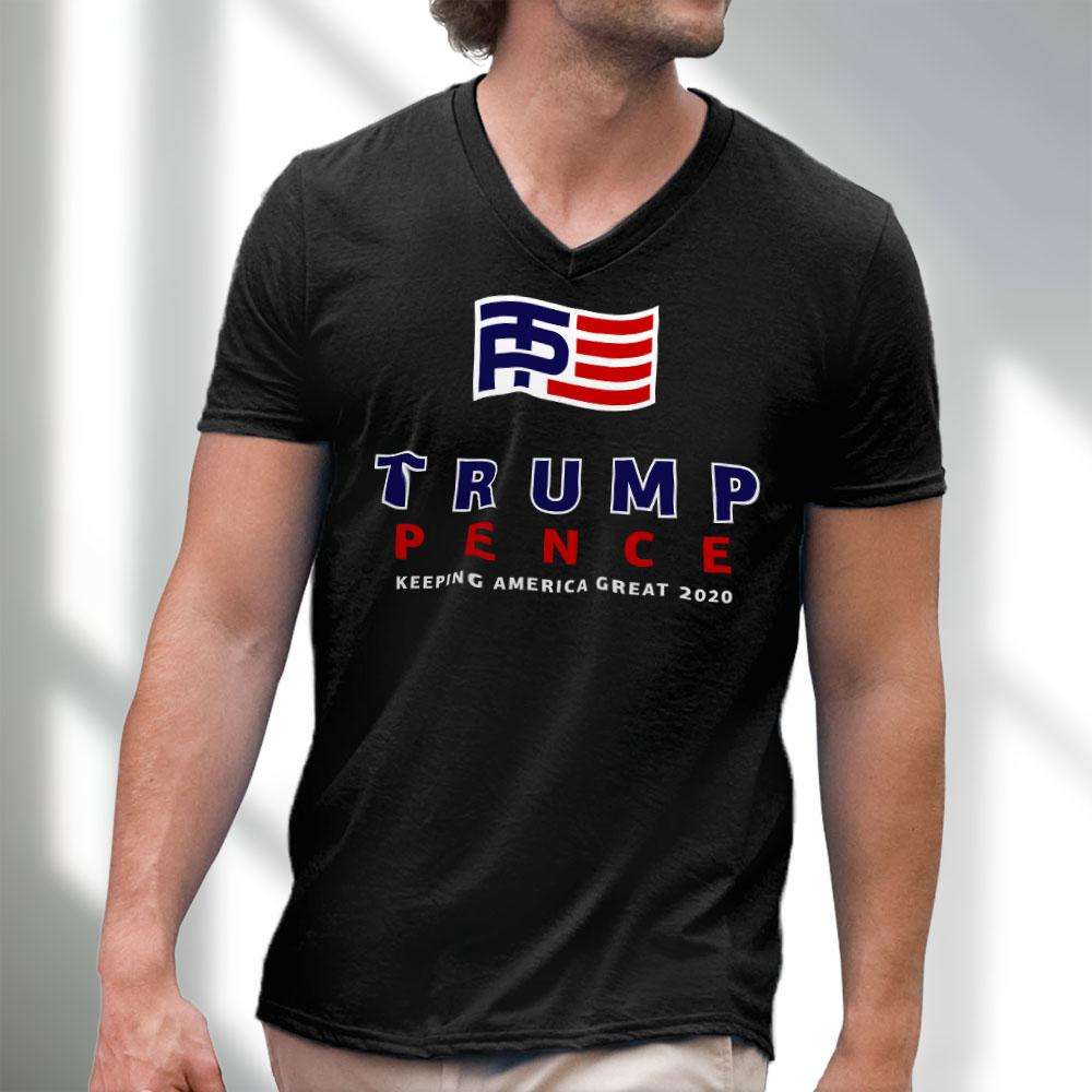 Designs by MyUtopia Shout Out:Trump Pence Keeping America Great Men's Printed V-Neck T-Shirt