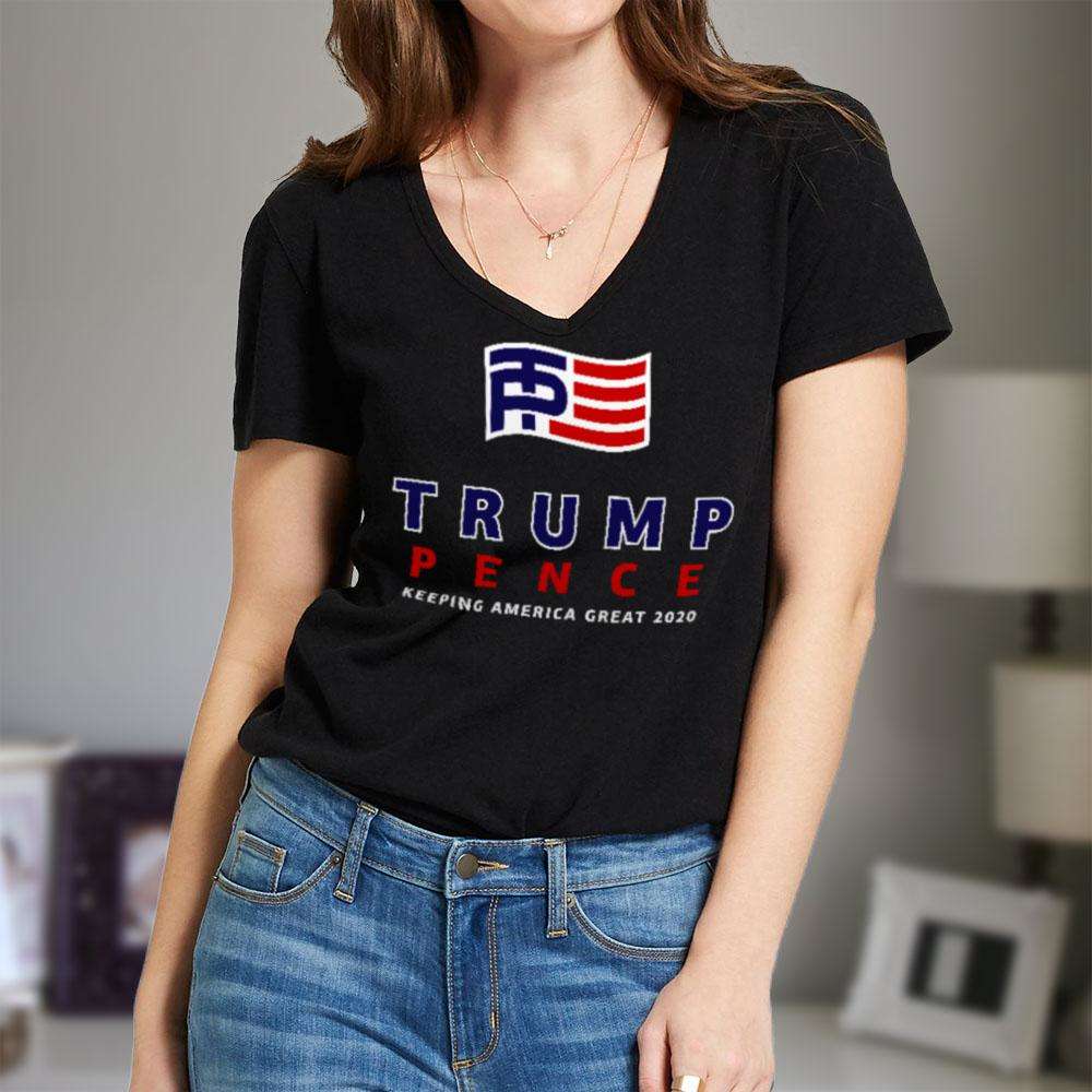 Designs by MyUtopia Shout Out:Trump Pence Ladies' V-Neck T-Shirt