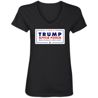 Load image into Gallery viewer, Designs by MyUtopia Shout Out:Trump Space Force Ladies&#39; V-Neck T-Shirt,S / Black,Ladies T-Shirts
