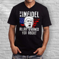 Load image into Gallery viewer, Designs by MyUtopia Shout Out:Trump The Infidel Allah Warned You About Men&#39;s Printed V-Neck T-Shirt
