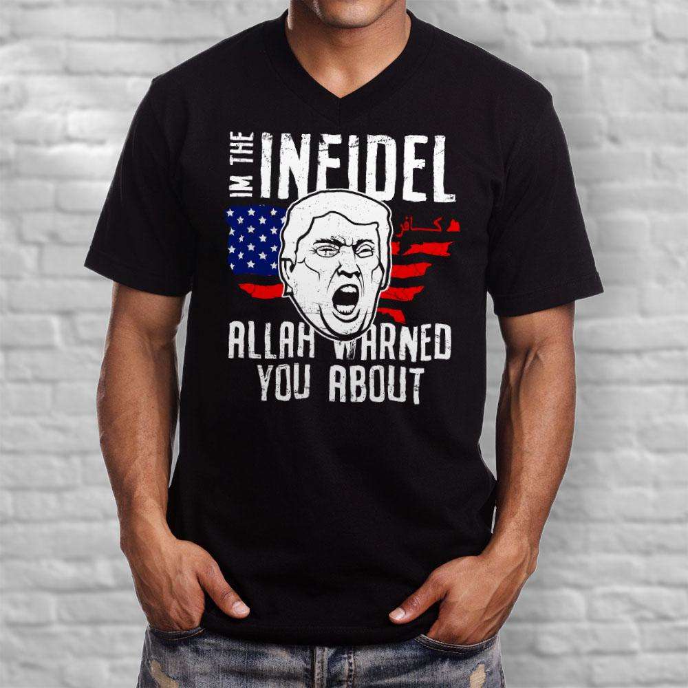 Designs by MyUtopia Shout Out:Trump The Infidel Allah Warned You About Men's Printed V-Neck T-Shirt