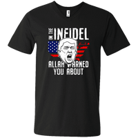 Load image into Gallery viewer, Designs by MyUtopia Shout Out:Trump The Infidel Allah Warned You About Men&#39;s Printed V-Neck T-Shirt,S / Black,Adult Unisex Vneck Tee
