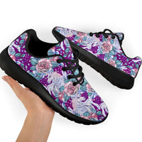 Load image into Gallery viewer, Designs by MyUtopia Shout Out:Unicorns and Roses on Purple Sport Sneakers
