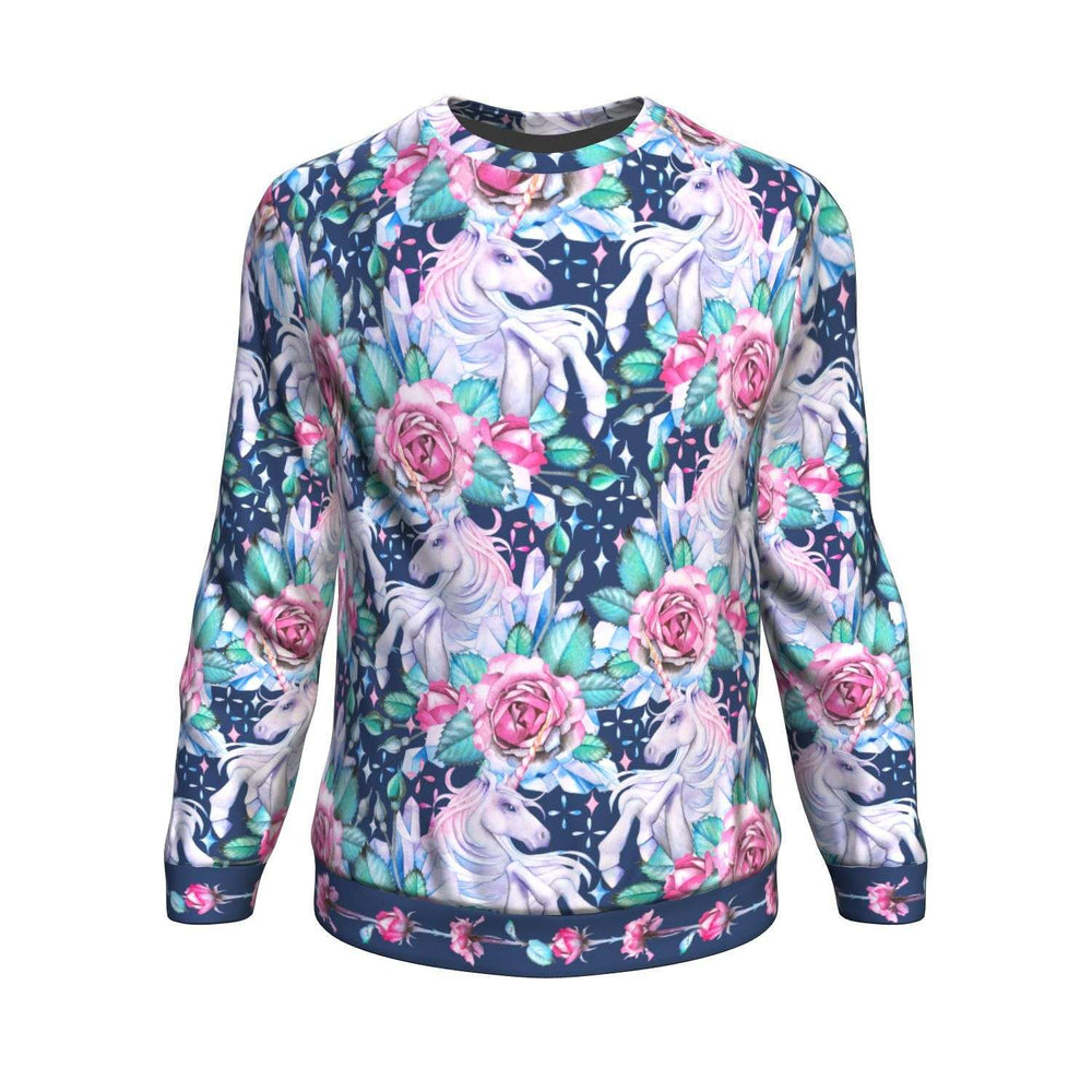 Designs by MyUtopia Shout Out:Unicorns in a field of Pink Roses Adult Sweater,XS,Sweater