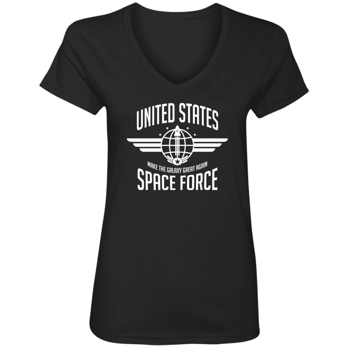 Designs by MyUtopia Shout Out:United States Space Force Ladies' V-Neck T-Shirt,Black / S,Ladies T-Shirts