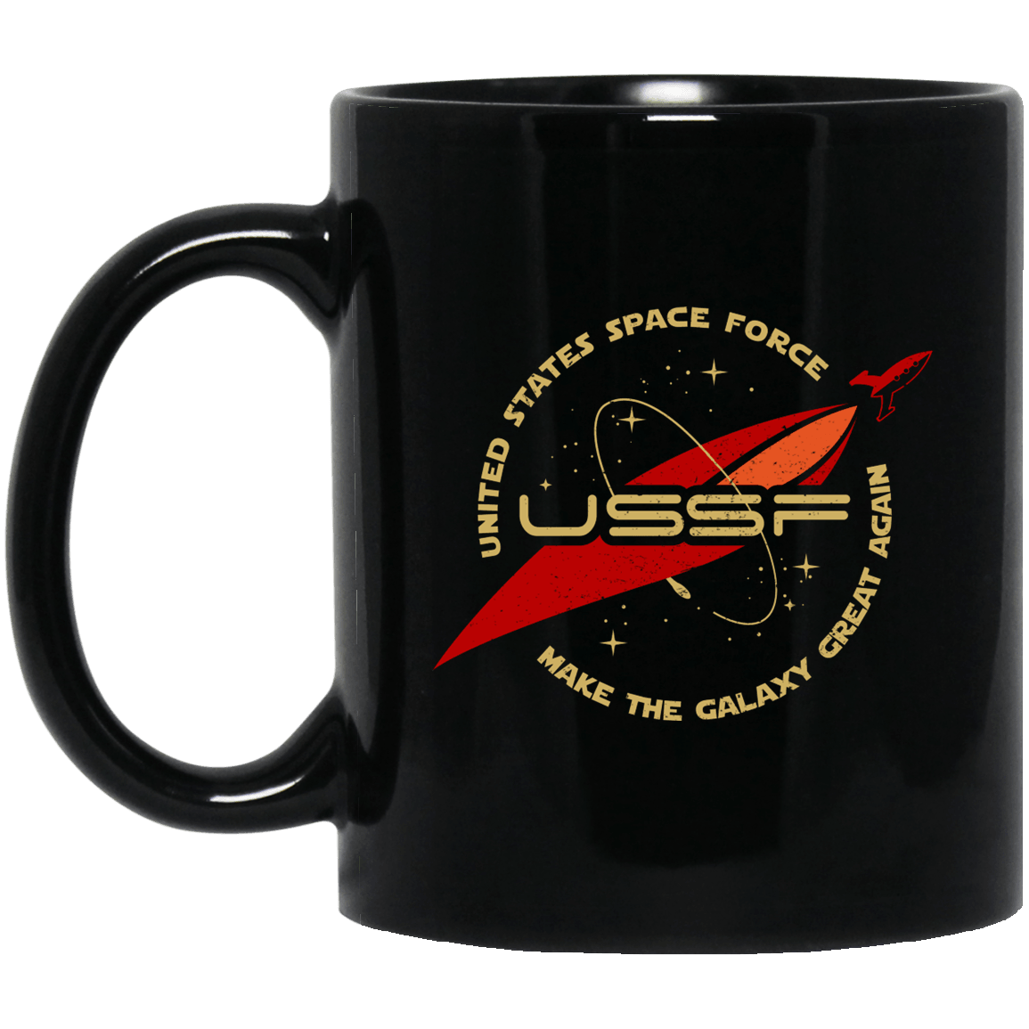 Designs by MyUtopia Shout Out:United States Space Force USSF Ceramic Coffee Mug,BM11OZ 11 oz. Black Mug / Black / One Size,Apparel