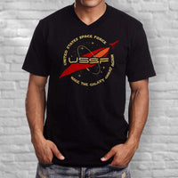 Load image into Gallery viewer, Designs by MyUtopia Shout Out:United States Space Force USSF Men&#39;s Printed V-Neck T-Shirt
