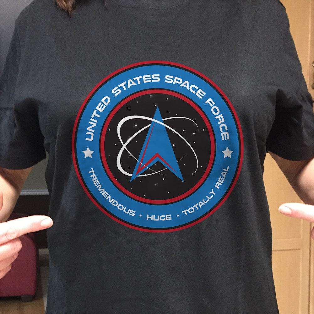 Designs by MyUtopia Shout Out:United States Space Force v1 Adult Unisex Black T-Shirt
