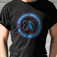 Load image into Gallery viewer, Designs by MyUtopia Shout Out:United States Space Force v1 Adult Unisex Black T-Shirt
