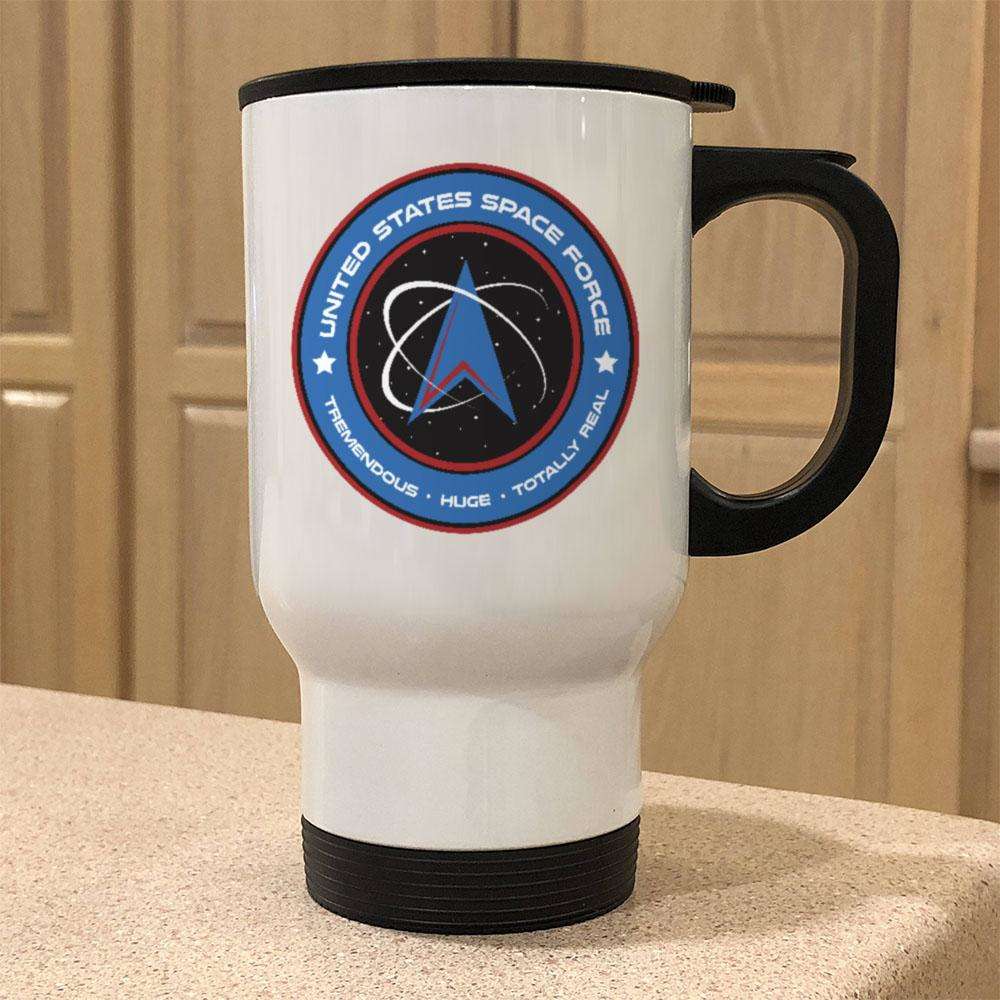 Designs by MyUtopia Shout Out:United States Space Force v1 Stainless Steel Travel Coffee Mug w. Twist Close Lid,14 oz / White,Travel Mug