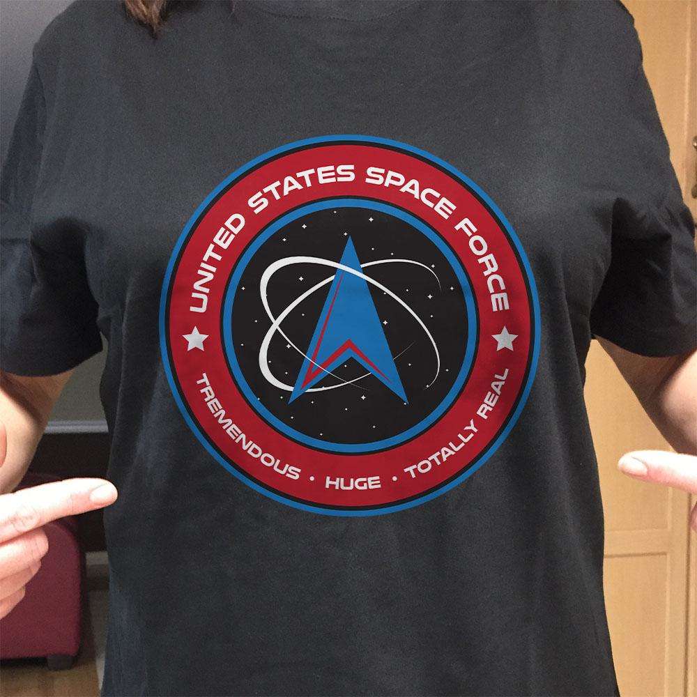 Designs by MyUtopia Shout Out:United States Space Force v2 Adult Unisex Black T-Shirt