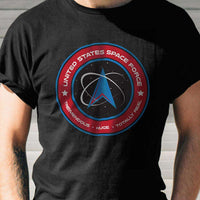 Load image into Gallery viewer, Designs by MyUtopia Shout Out:United States Space Force v2 Adult Unisex Black T-Shirt
