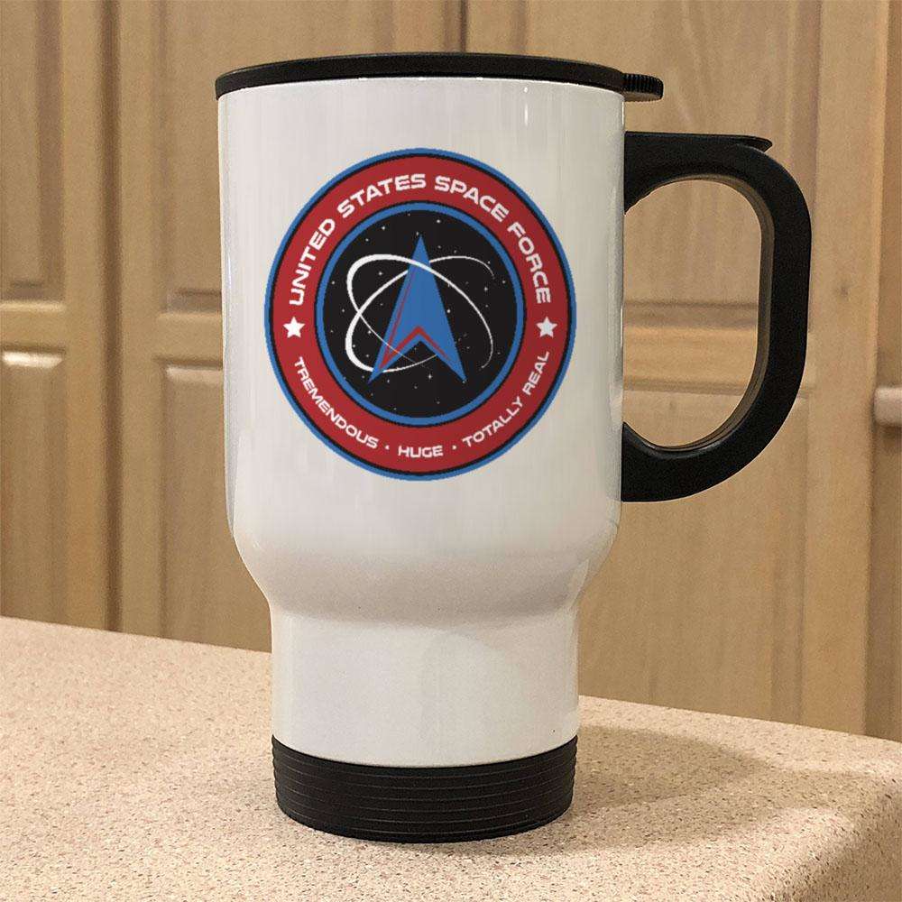 Designs by MyUtopia Shout Out:United States Space Force v2 Stainless Steel Travel Coffee Mug w. Twist Close Lid,White / 14 oz,Travel Mug